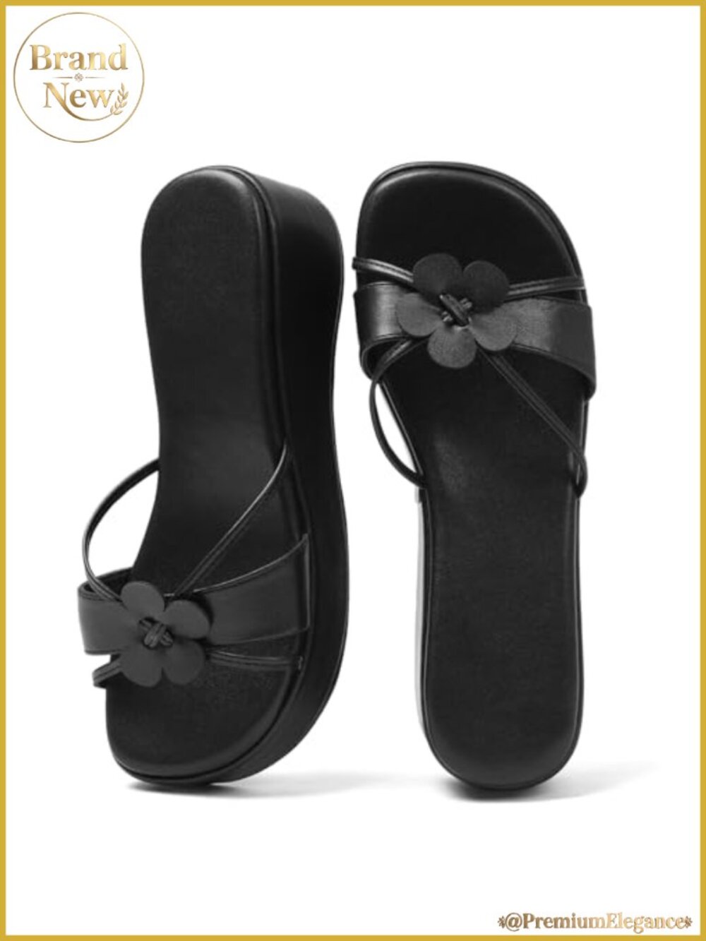 Floral Platform Sandals Chunky Wedge Square Toe PU Women